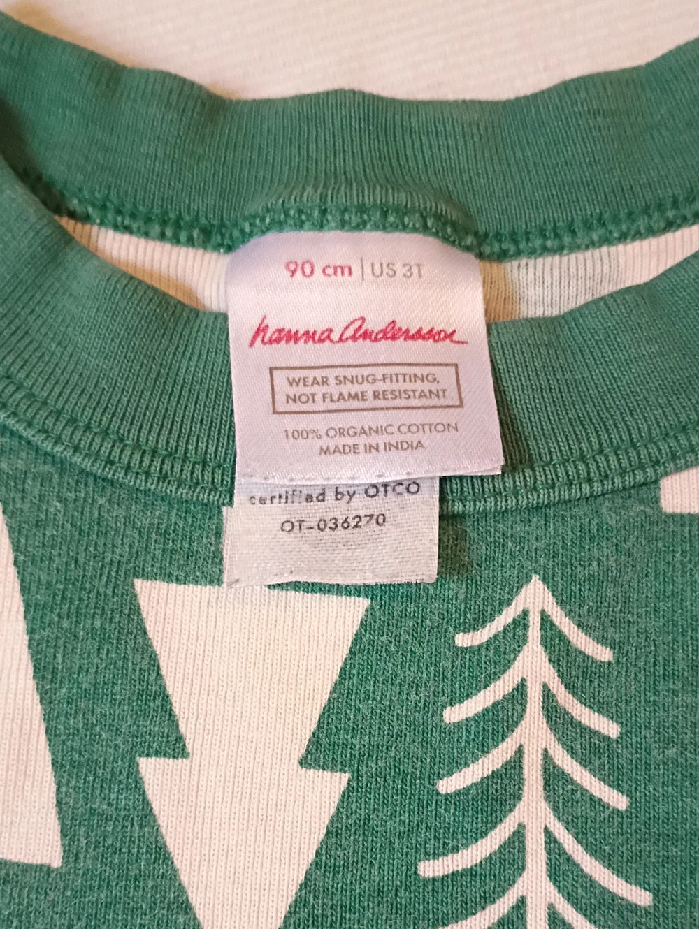 Hanna Andersson Green and White Tree Print Kids Pajama Set